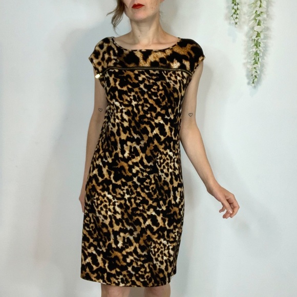 CALVIN KLEIN leopard print gold zipper dress cutout rave 1705 - Picture 10 of 10